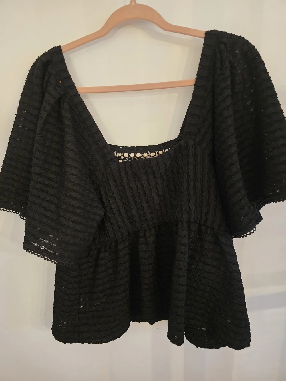 Black Crochet Peasant Top with Cream Panel - Anthropologie